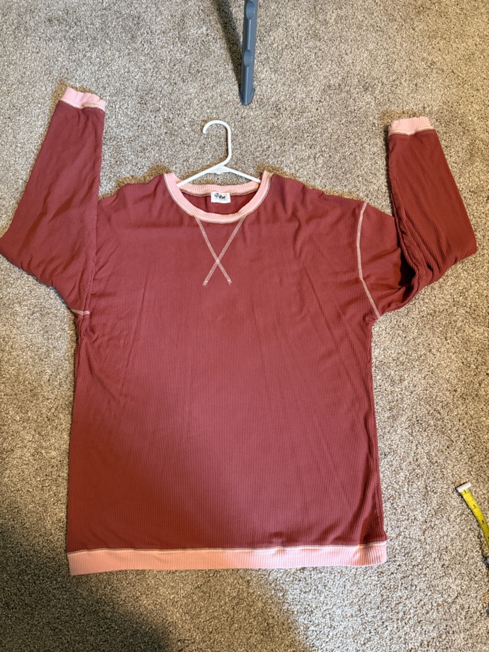 Pulse Long Sleeve Tee in Rust with Pink Trim